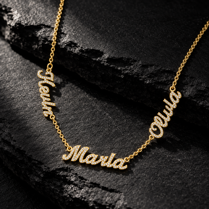 Fully iced out Three names necklace