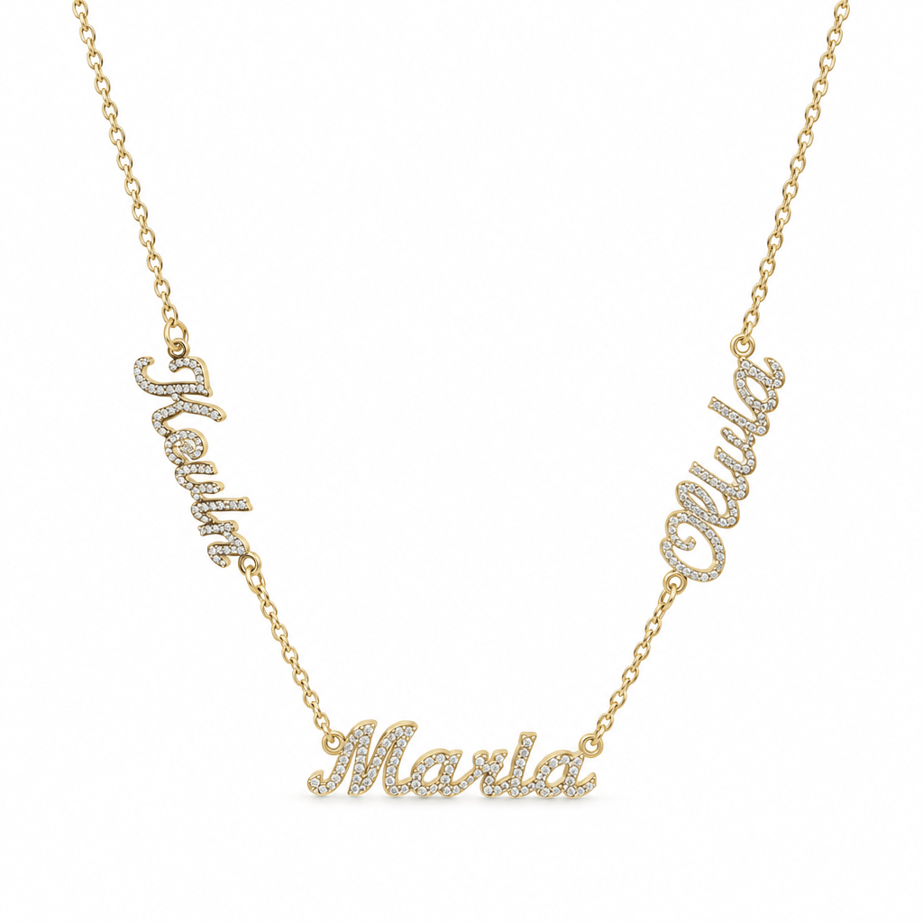 Fully iced out Three names necklace