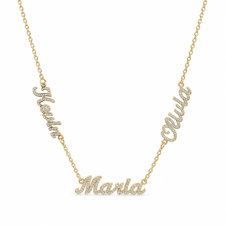 Fully iced out Three names necklace