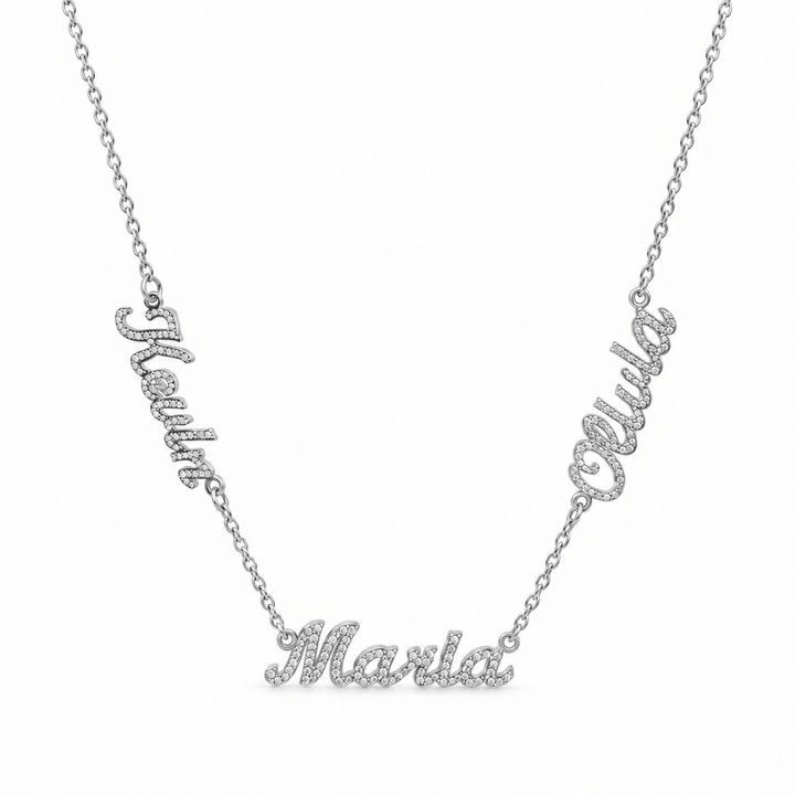 Fully iced out Three names necklace