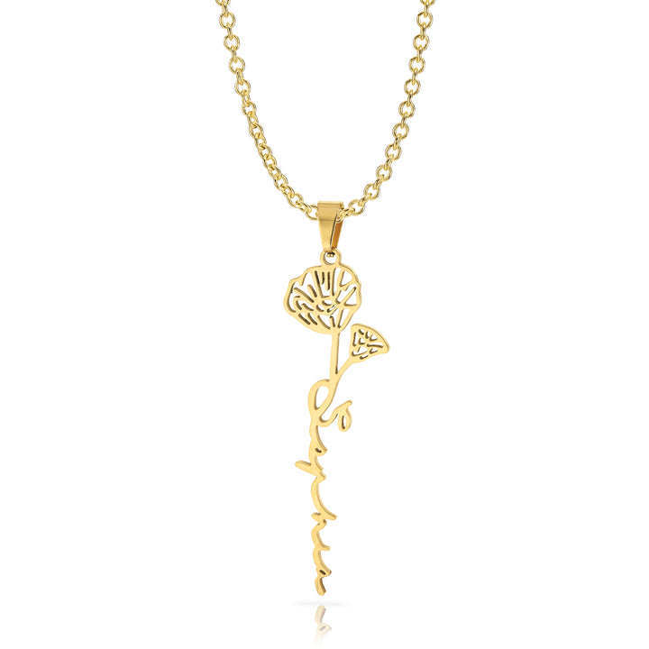 Personalized Birth Flower Single Name Necklace