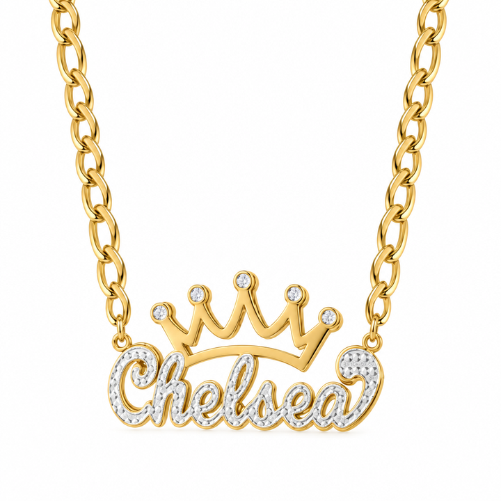 Personalized Crown Double Name Necklace with Beading