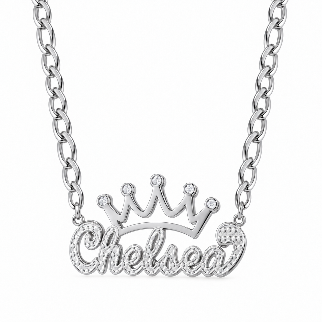 Personalized Crown Double Name Necklace with Beading