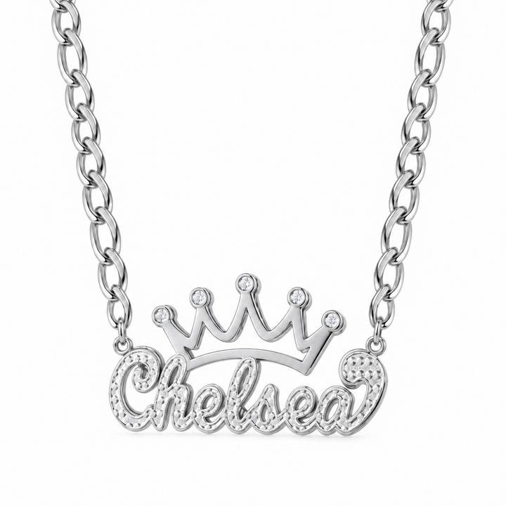Personalized Crown Double Name Necklace with Beading