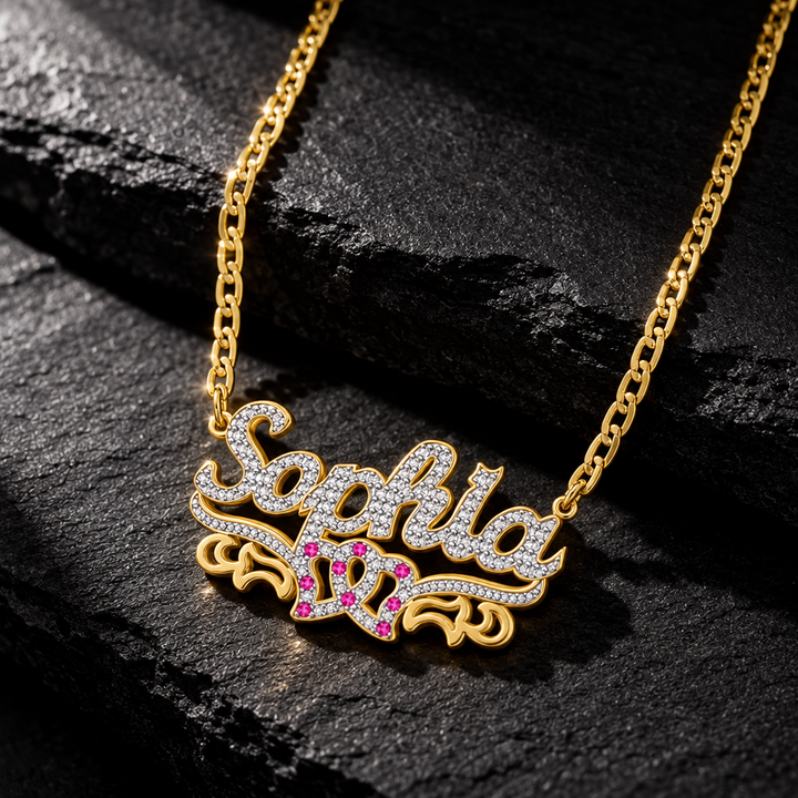 Double Name Necklace with Beading