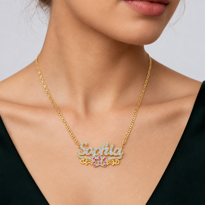 Double Name Necklace with Beading