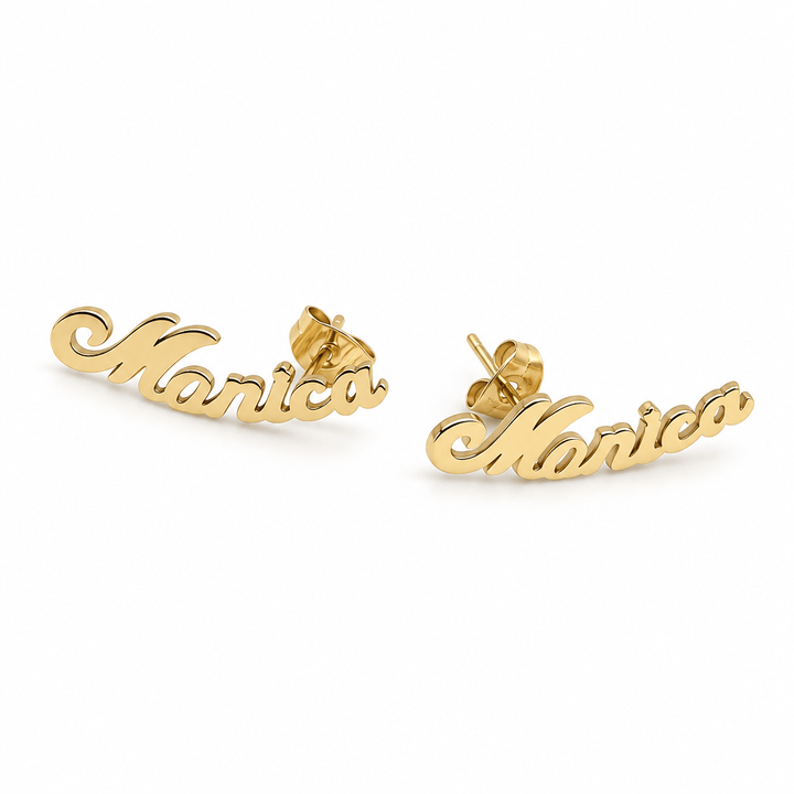 Name High Polished Post Earrings
