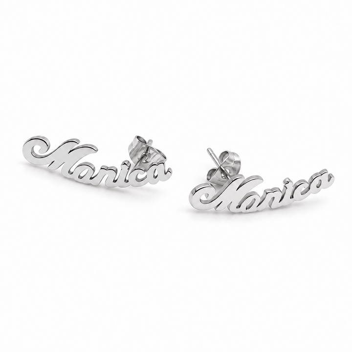 Name High Polished Post Earrings