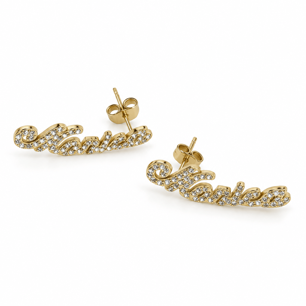 Name Iced out Post Earrings