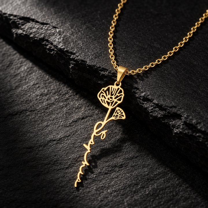 Personalized Birth Flower Single Name Necklace