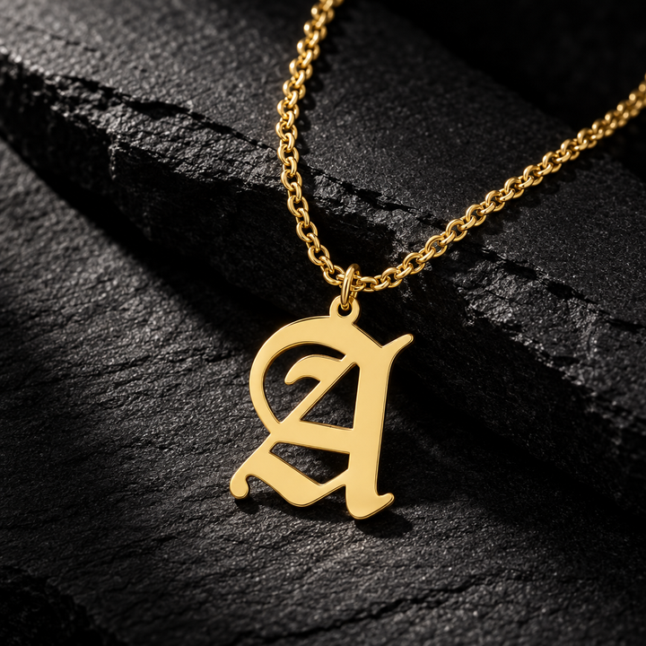 Personalized Gothic Initial Single Nameplate Necklace