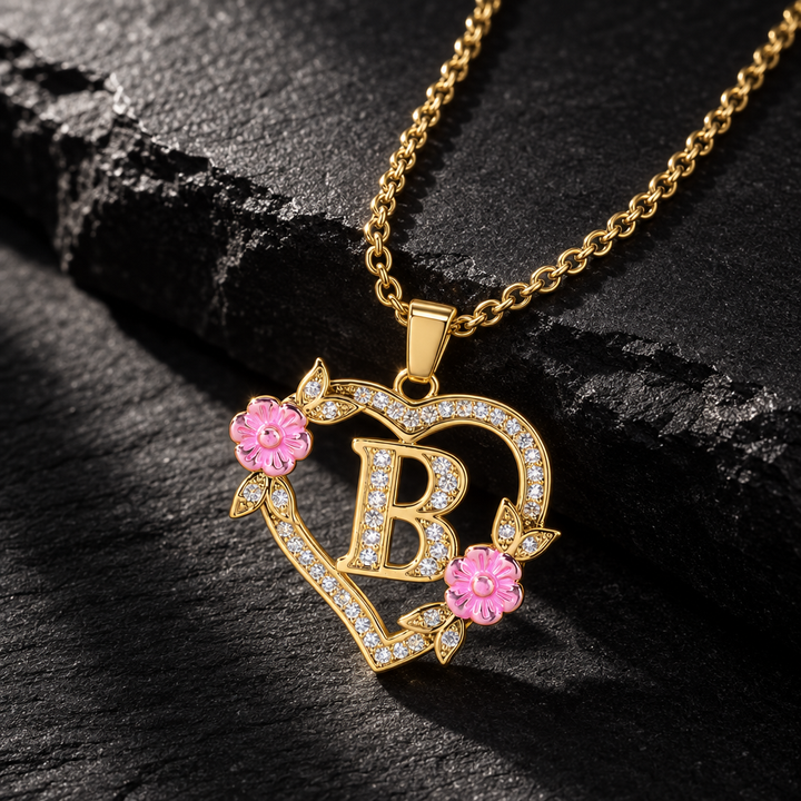 Personalized Blossom Heart Initial Pendant