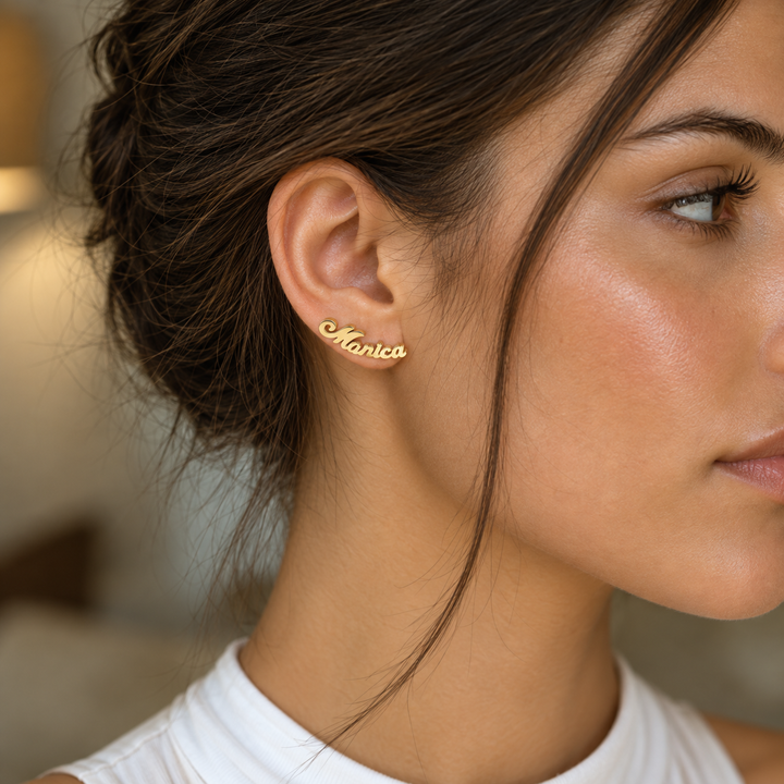 Name High Polished Post Earrings