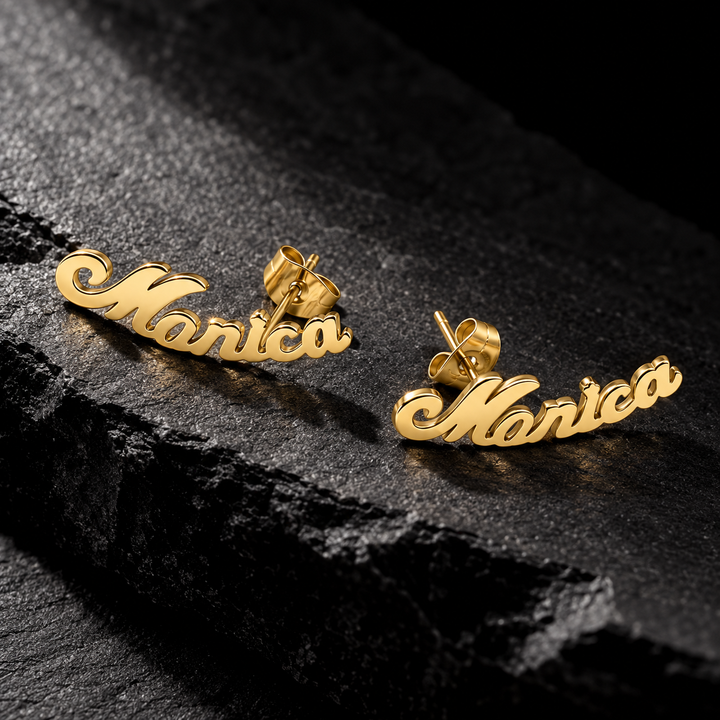 Name High Polished Post Earrings
