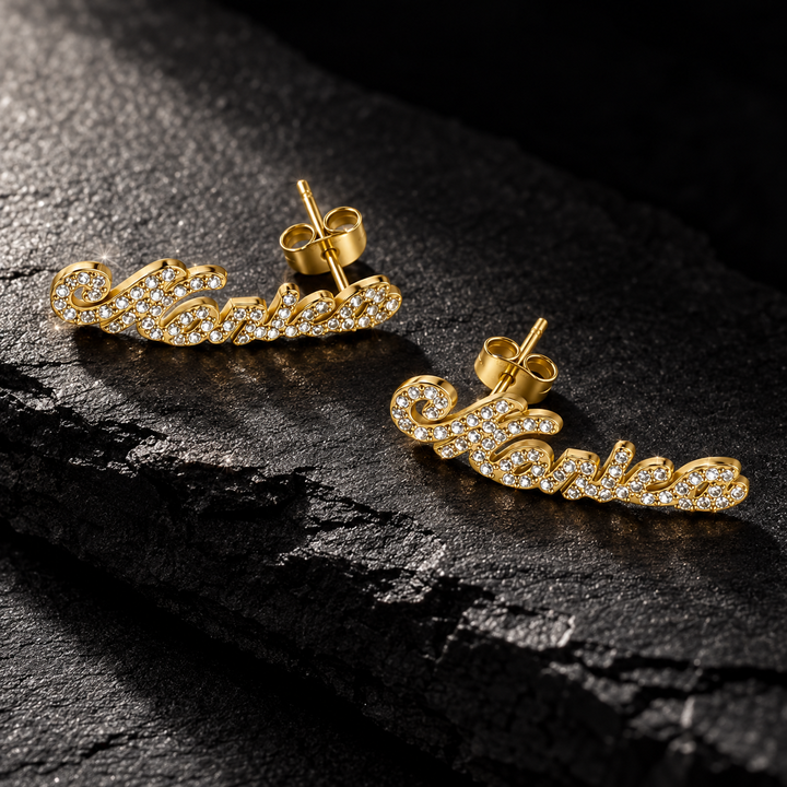 Name Iced out Post Earrings